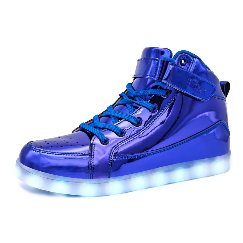 IGxx Men Light Up Shoes LED Women Lights High Top Fashion Sneakers Lighted Glowing Sparkly Disco Shiny Sequin Boots Blue 5 - Image 1